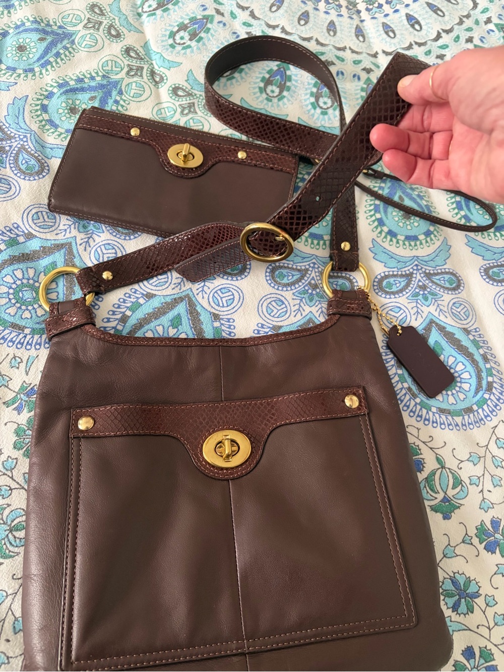 Coach Penelope Leather Crossbody and Wristlet with snakeskin trim - Picture 6 of 8